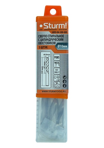 1055-04-10S-SS5 Cверло по металлу Sturm! 10х133 мм, сталь HSS, упаковка 5 шт 1055-04-10S-SS5 Cверло по металлу Sturm! 10х133 мм, сталь HSS, упаковка 5 шт фото