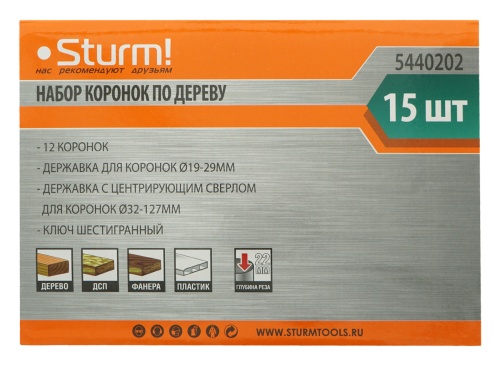 5440202 Набор коронок по дереву 15предм. d19,22,29,32,38,44,51,64,76,89,102/127мм, КЕЙС, Sturm! 5440202 Набор коронок по дереву 15предм. d19,22,29,32,38,44,51,64,76,89,102/127мм, КЕЙС, Sturm! фото
