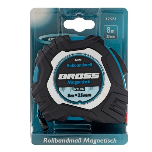 Рулетка Gross Magnetisch 8м х 25мм, обрезин. корп., автоматич. фиксация фото фото 4