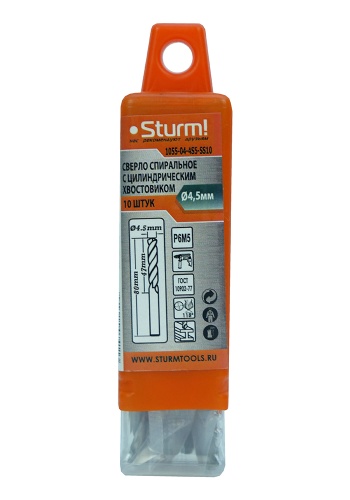 1055-04-4S5-SS10 Cверло по металлу Sturm! 4,5х80мм, сталь HSS, упаковка 10 шт 1055-04-4S5-SS10 Cверло по металлу Sturm! 4,5х80мм, сталь HSS, упаковка 10 шт фото