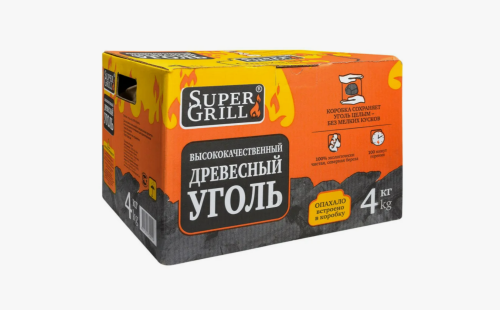 Уголь древесный SuperGrill короб 4 кг. Уголь древесный SuperGrill короб 4 кг. фото