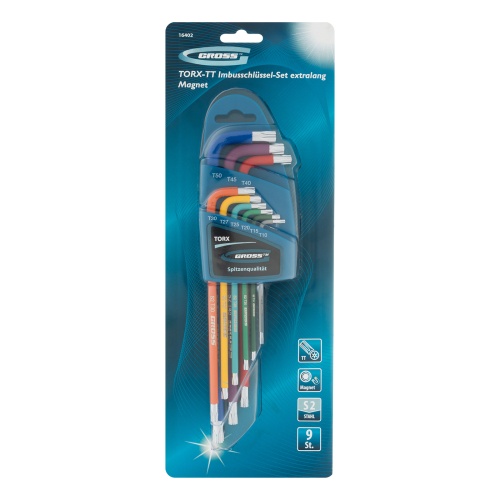 Набор ключей имбусовых Gross Torx -TT, 9 шт: T10-T50, магнит, S2, экстра-длинные, хром/краска 9 шт фото 4 Набор ключей имбусовых Gross Torx -TT, 9 шт: T10-T50, магнит, S2, экстра-длинные, хром/краска 9 шт фото фото 4